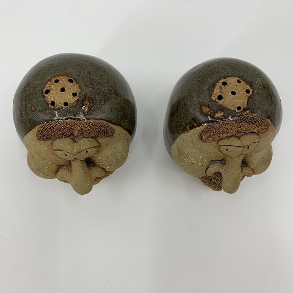 Vintage cat jarosz pottery funny face pottery 3D Salt Pepper Shakers 1984 - Picture 2 of 16